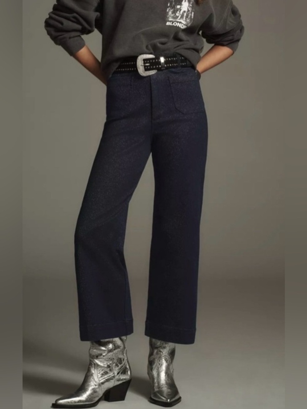 Anthropologie Maeve The Colette Sparkle Crop Wide-Leg Jeans 28